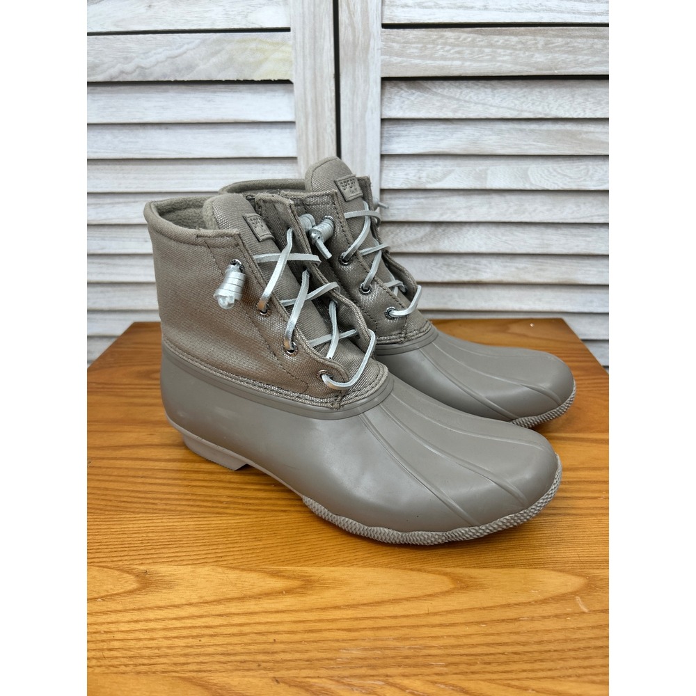 Sperry Saltwater Duck Boots 10 Taupe Grey Womens Rain Winter